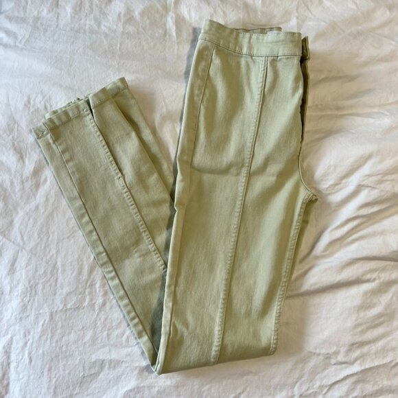 ZARA SPLIT HEM HIGH WAISTED SKINNY JEANS GREEN - Picture 2 of 6